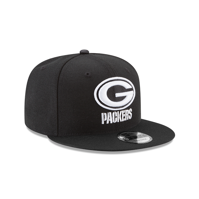 Green Bay Packers NFL New Era pour hommes, noir et blanc, 9Fifty Basic Snapback