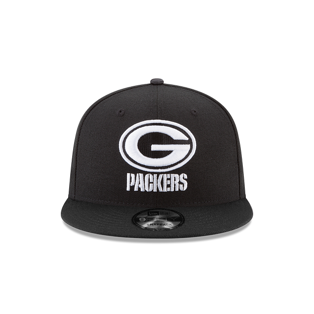 Green Bay Packers NFL New Era pour hommes, noir et blanc, 9Fifty Basic Snapback