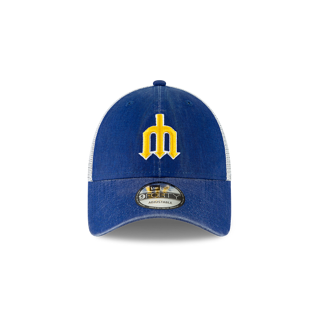 Seattle Mariners MLB New Era Men's Blue 9Forty Cooperstown Washed Trucker Adjustable Hat