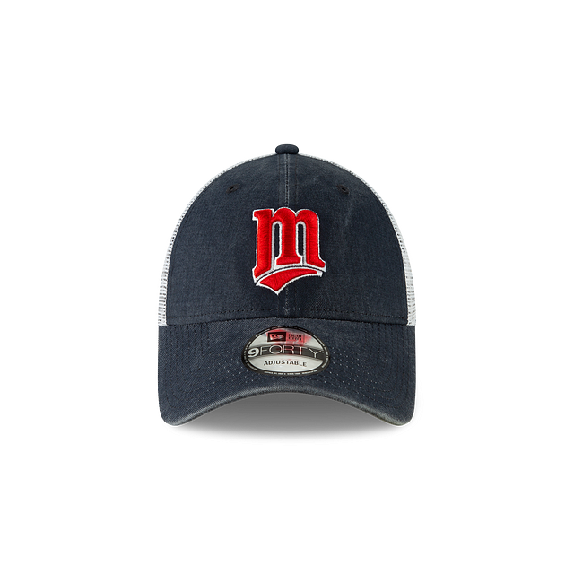 Minnesota Twins MLB New Era Casquette réglable bleu marine 9Forty Cooperstown Washed Trucker pour hommes