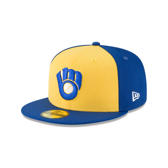 Milwaukee Brewers MLB New Era Casquette ajustée en laine Royal / Jaune 59Fifty 1978 Cooperstown pour hommes