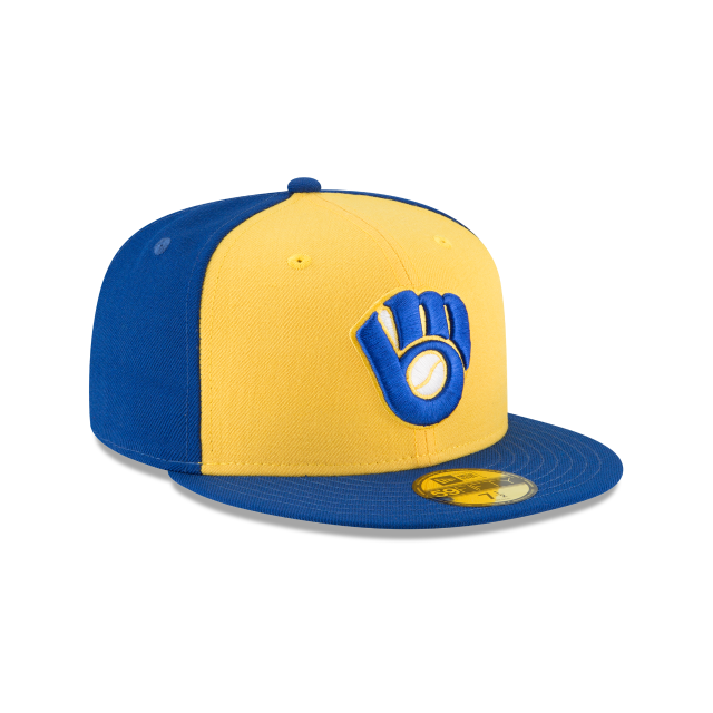 Milwaukee Brewers MLB New Era Casquette ajustée en laine Royal / Jaune 59Fifty 1978 Cooperstown pour hommes