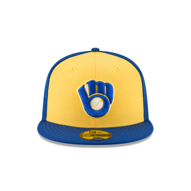 Milwaukee Brewers MLB New Era Casquette ajustée en laine Royal / Jaune 59Fifty 1978 Cooperstown pour hommes