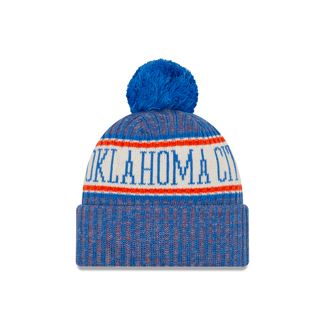 Bonnet tricoté bleu à pompon pour homme NBA Oklahoma City Thunder de New Era