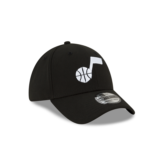 Utah Jazz NBA New Era Men's Black/White 39Thirty Team Classic Stretch Fit Hat