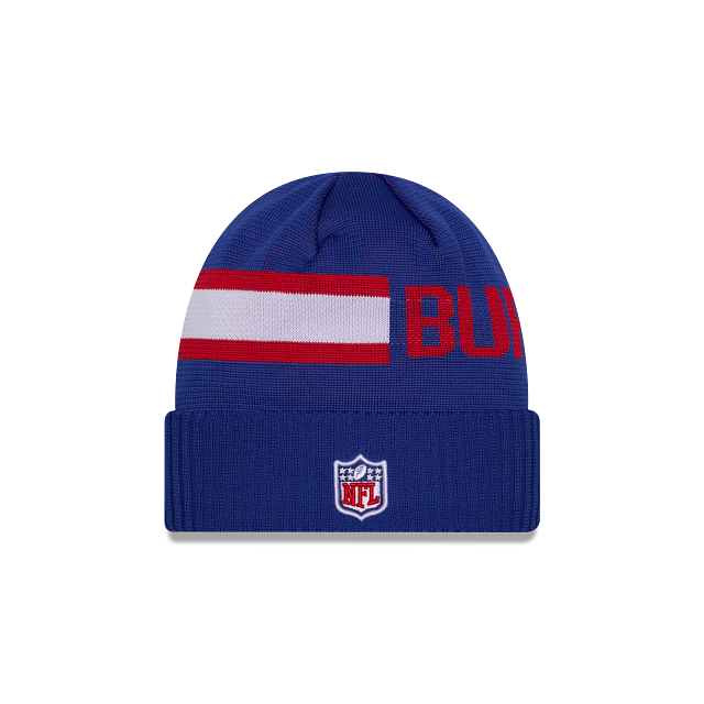 Bonnet tricoté technique bleu 2024 Sideline NFL New Era pour homme des Buffalo Bills