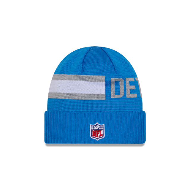 Detroit Lions NFL New Era Men's Light Blue 2024 Sideline Tech Knit Hat