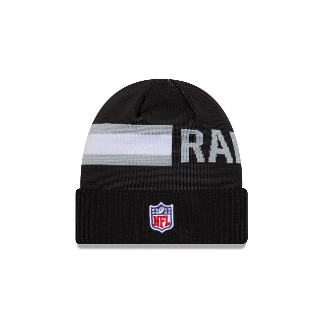 Bonnet tricoté technique Sideline NFL New Era noir pour homme des Raiders de Las Vegas 2024