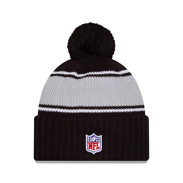 Bonnet à pompon en tricot noir 2024 Sideline Sport NFL New Era pour homme des Raiders de Las Vegas