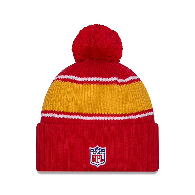 Casquette de sport en tricot à pompon rouge 2024 Sideline des Chiefs de Kansas City NFL New Era pour homme