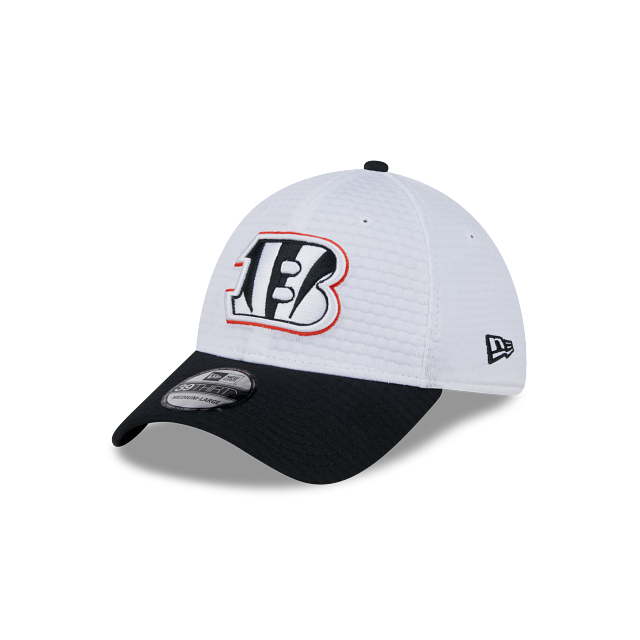 Casquette d'entraînement extensible 39Thirty 2024 pour homme Cincinnati Bengals NFL New Era blanche/noire