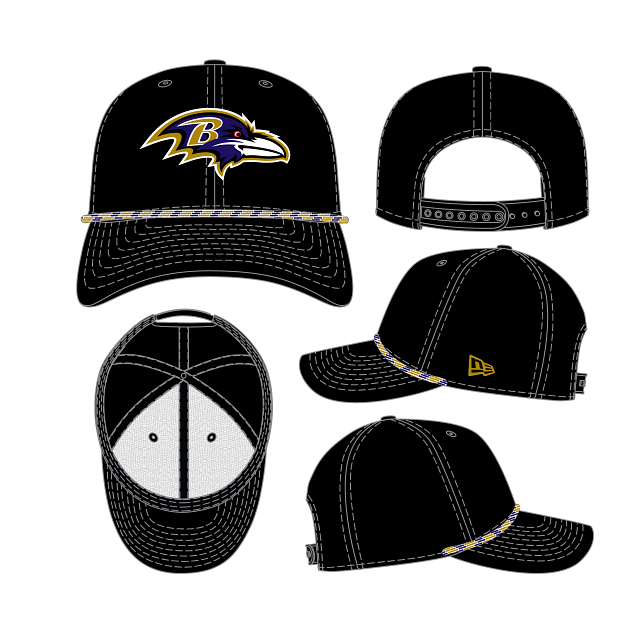 Casquette snapback extensible multi-cordes New Era 9Seventy pour homme, Baltimore Ravens NFL, noire