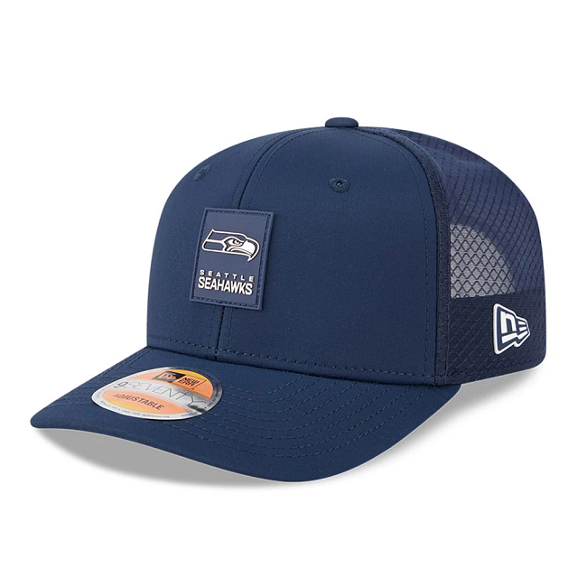 Seattle Seahawks NFL New Era Men's Navy 9Seventy 2025 Sideline Hot Weather Trucker Snapback