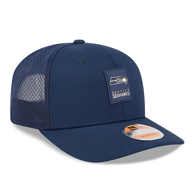 Seattle Seahawks NFL New Era Men's Navy 9Seventy 2025 Sideline Hot Weather Trucker Snapback