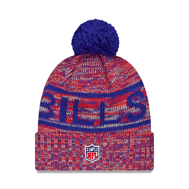 Buffalo Bills NFL New Era Men's Blue/Red 2025 Sideline Sport Knit Pom Hat
