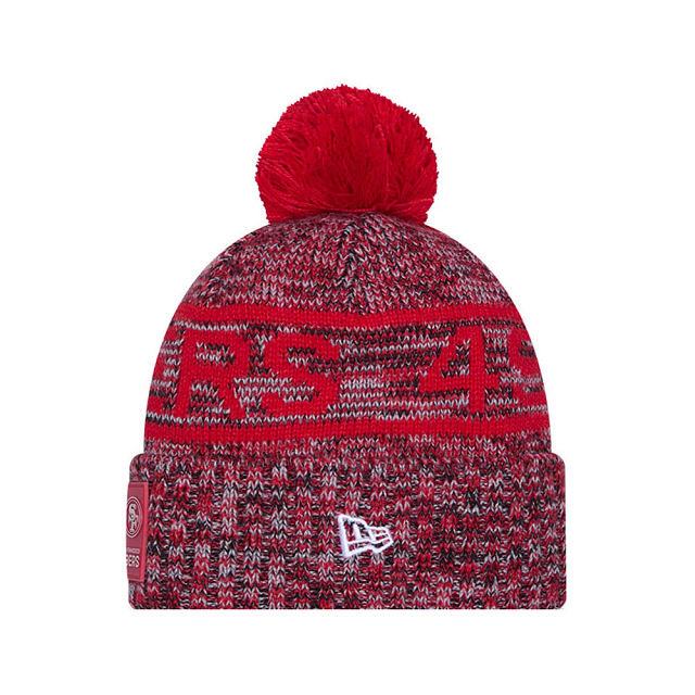 San Francisco 49ers NFL New Era Men's Red 2025 Sideline  Sport Knit Pom Hat