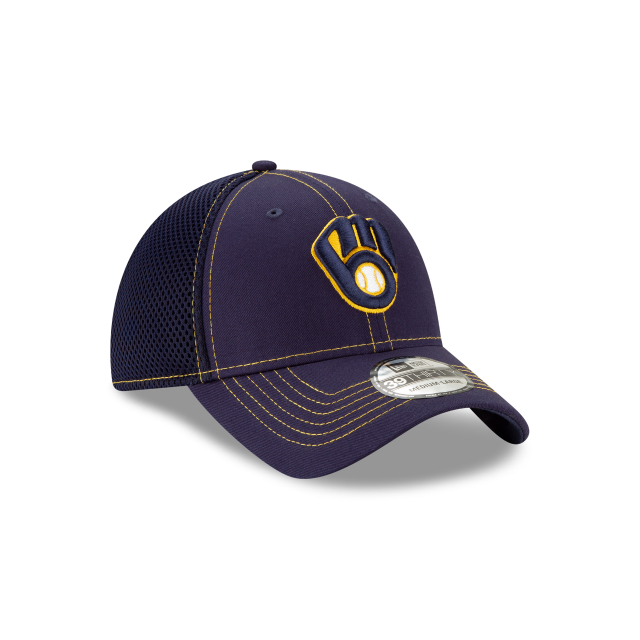 Casquette Milwaukee Brewers MLB New Era pour homme, bleu marine, modèle 39Thirty Neo Stretch Fit