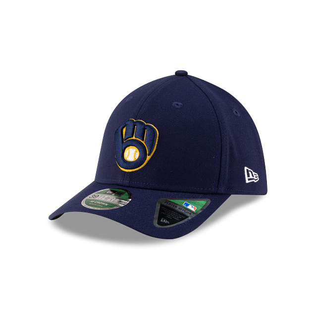 Milwaukee Brewers MLB New Era Men's Navy 39Thirty M-Crown Player Replica Stretch Fit Hat