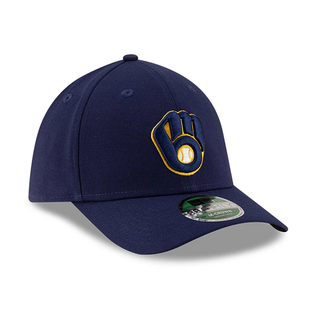 Casquette stretch ajustée Milwaukee Brewers MLB New Era pour homme, marine, 39Thirty M-Crown, réplique du joueur