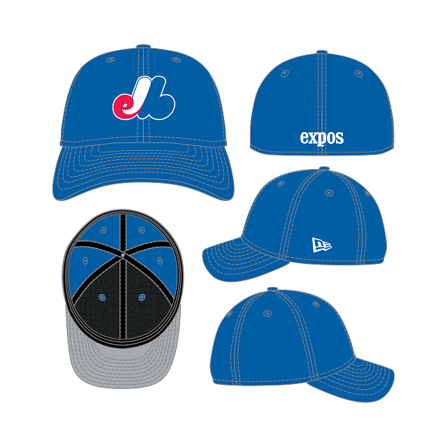 Casquette ajustée extensible 39Thirty M-Crown pour homme MLB des Expos de Montréal de New Era - Bleu Royal