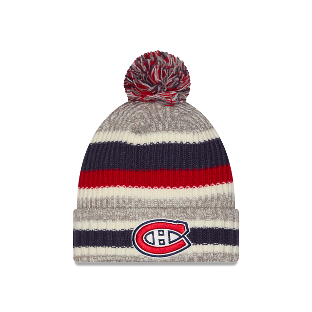 Montreal Canadiens NHL New Era Men's Grey Stripe Knit Pom Hat
