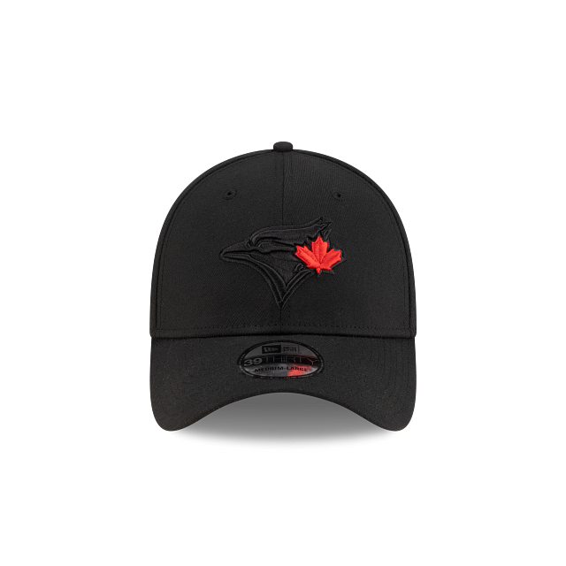 Casquette extensible classique 39Thirty Team Leaf noire et rouge pour homme des Toronto Blue Jays MLB New Era
