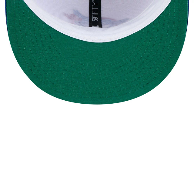Casquette ajustée New Era 59Fifty Cooperstown Hall of Fame pour homme, blanche et bleu roi, des Blue Jays de Toronto (MLB), avec écusson latéral.