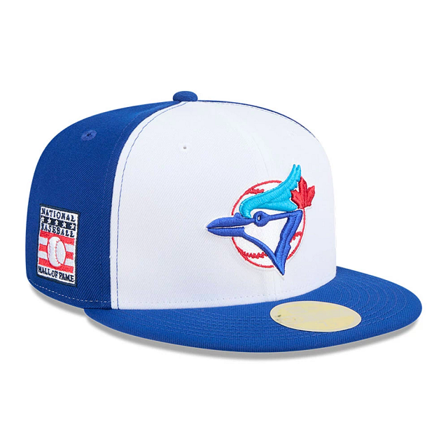 Toronto Blue Jays MLB New Era Men's White/Royal Blue 59Fifty Cooperstown Hall of Fame Side Patch Fitted Hat
