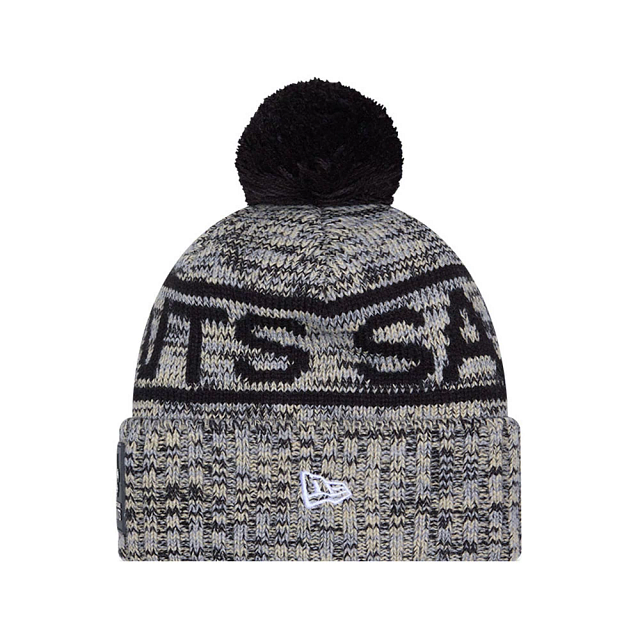 New Orleans Saints NFL New Era Men's Grey/Gold 2025 Sideline Sport Knit Pom Hat