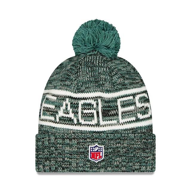 Philadelphia Eagles NFL New Era Men's Green/Grey 2025 Sideline Sport Knit Pom Hat