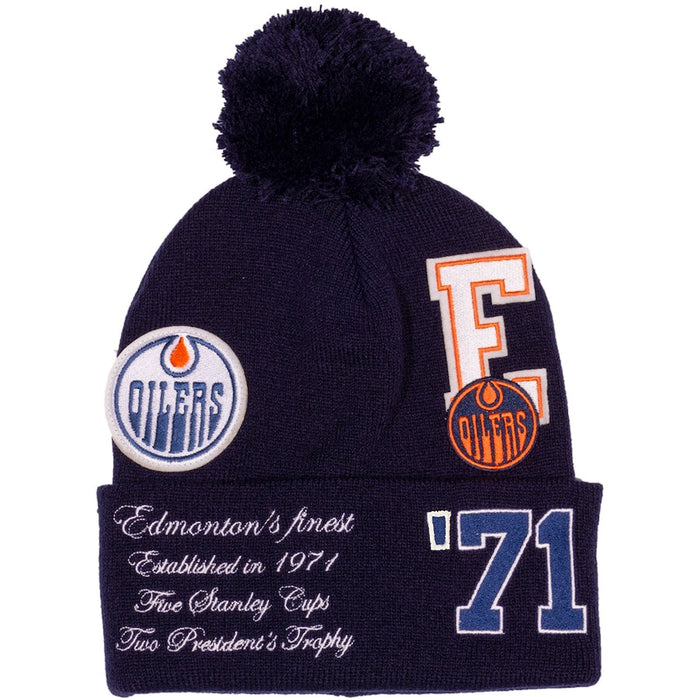 Edmonton Oilers NHL Mitchell & Ness Men's Navy Graduation Cuff Pom Knit Hat