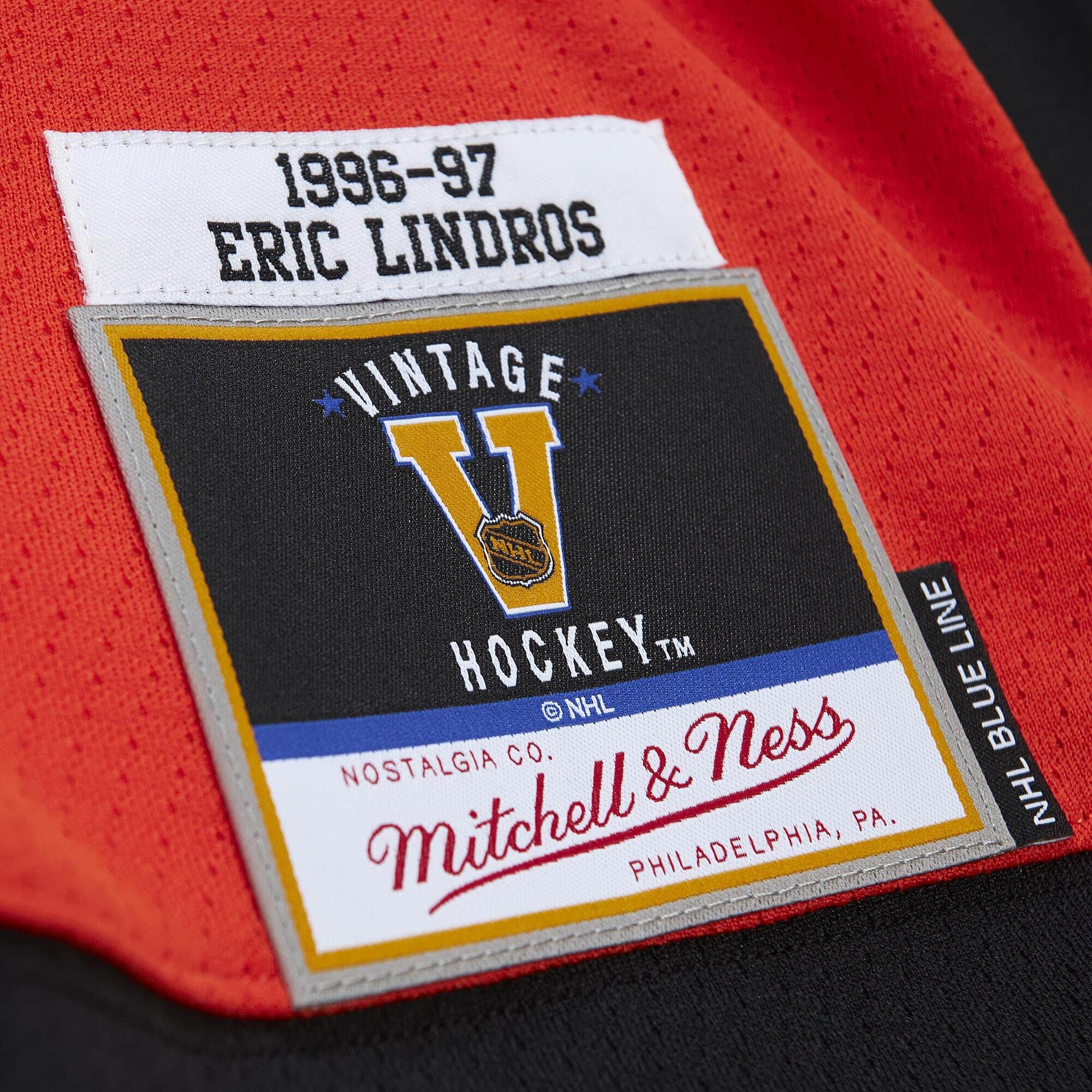 Eric Lindros Philadelphia Flyers NHL Mitchell & Ness Men's Orange 1996 Blue Line Authentic Jersey