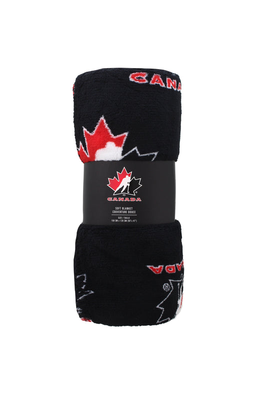 Hockey Canada IIHF Gertex Black Plaid Fleece Blanket