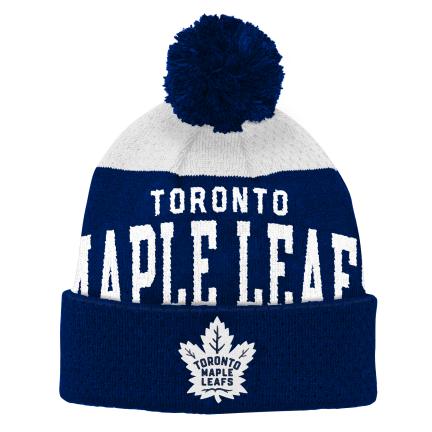 Bonnet en tricot à pompon pour jeunes Maple Leafs de Toronto NHL Outerstuff bleu marine/blanc