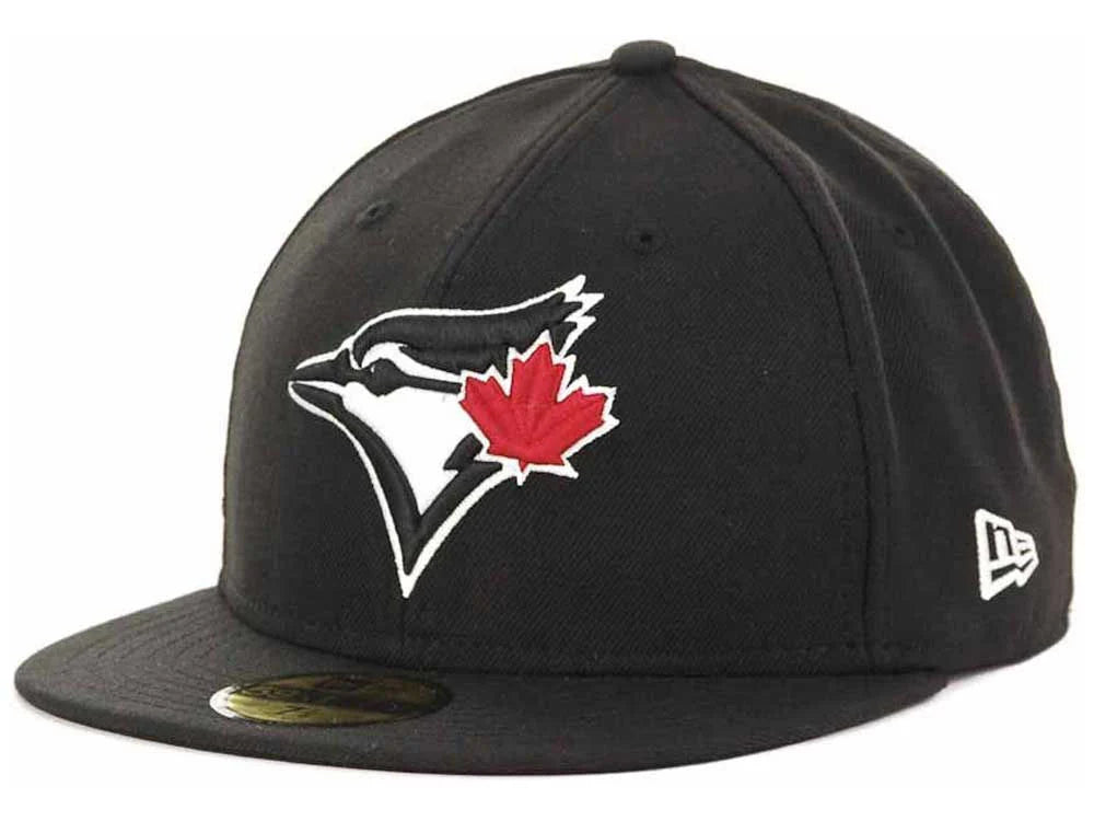 Toronto Blue Jays MLB New Era Men's Black White 59Fifty Red Leaf Fitted Hat