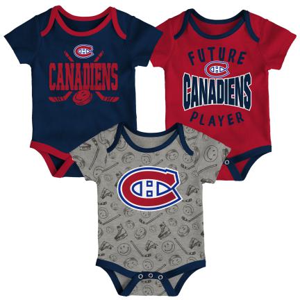 Montreal Canadiens NHL Outerstuff Infant Tricolor Full Strength 3 Piece Creeper Set