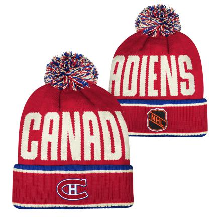 Bonnet en tricot à pompon et à gros revers côtelés pour jeunes Canadiens de Montréal NHL Outerstuff rouge réédition