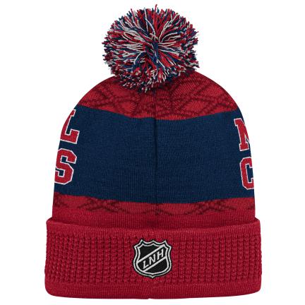 Montreal Canadiens NHL Outerstuff Youth Red Puck Pattern Jacquard Cuff Pom Knit Hat