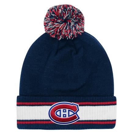 Montreal Canadiens NHL Outerstuff Youth Navy Stripes Knot Cuffed Pom Knit Hat