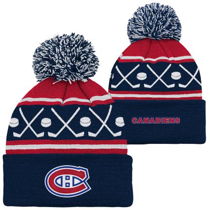 Montreal Canadiens NHL Outerstuff Kids Navy Face-Off Cuff Pom Knit Hat