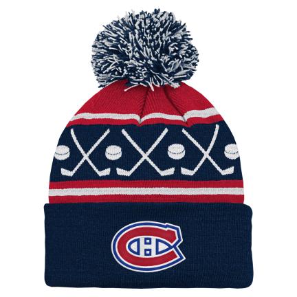 Montreal Canadiens NHL Outerstuff Kids Navy Face-Off Cuff Pom Knit Hat