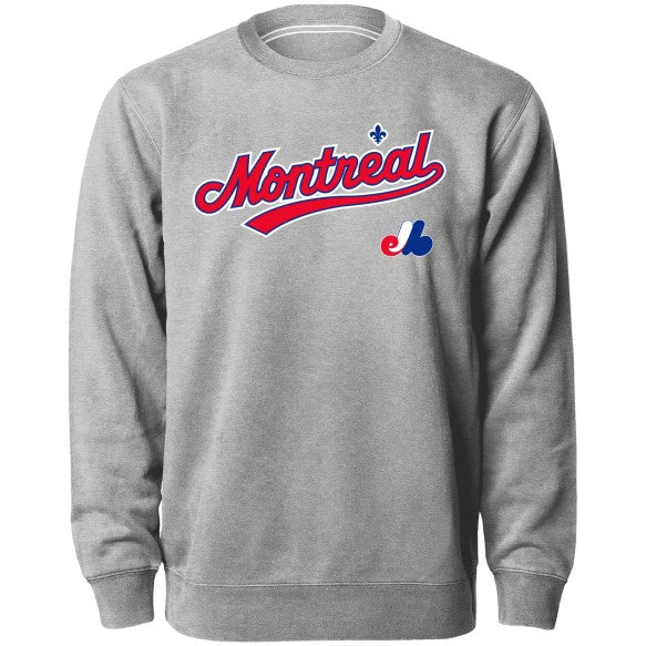 Expos de Montréal MLB Bulletin Pull ras du cou avec appliques en sergé Cooperstown gris athlétique pour hommes