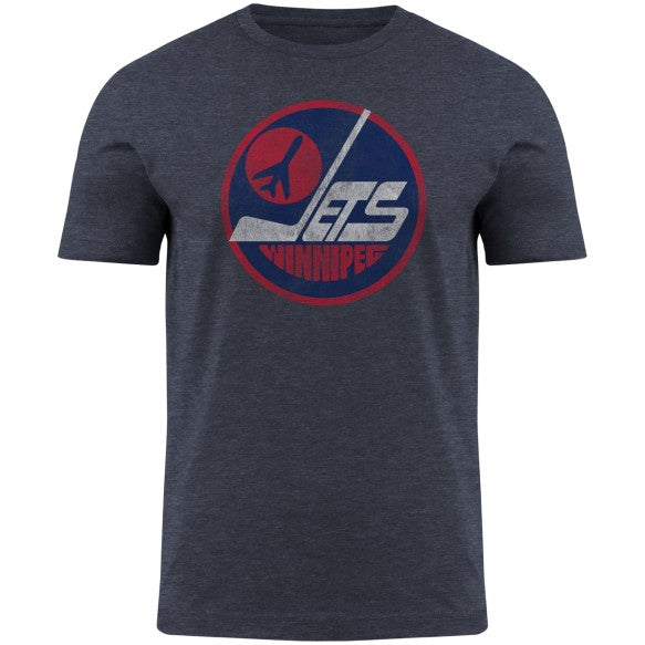 Winnipeg Jets NHL Bulletin Men's Navy Distressed Vintage Logo Heathered T-Shirt