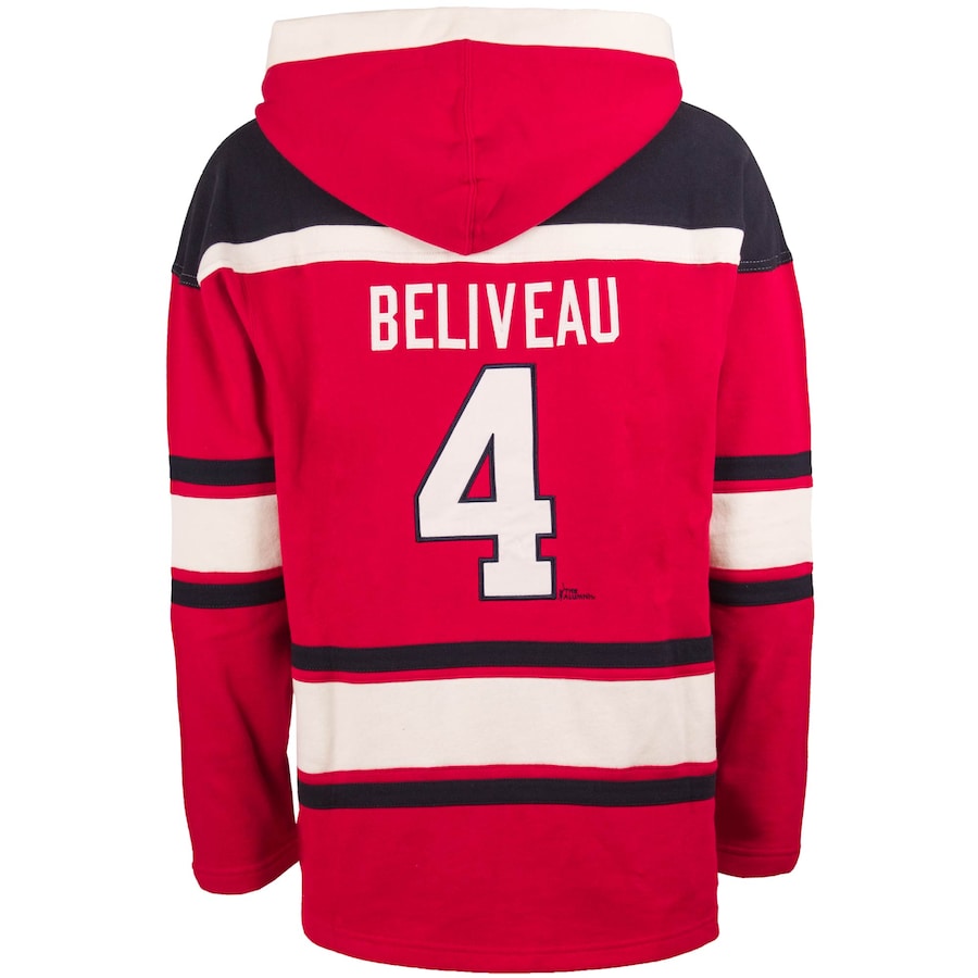 Jean Beliveau Montreal Canadiens NHL 47 Brand Men's Red Alumni Heavyweight Lacer Hoodie