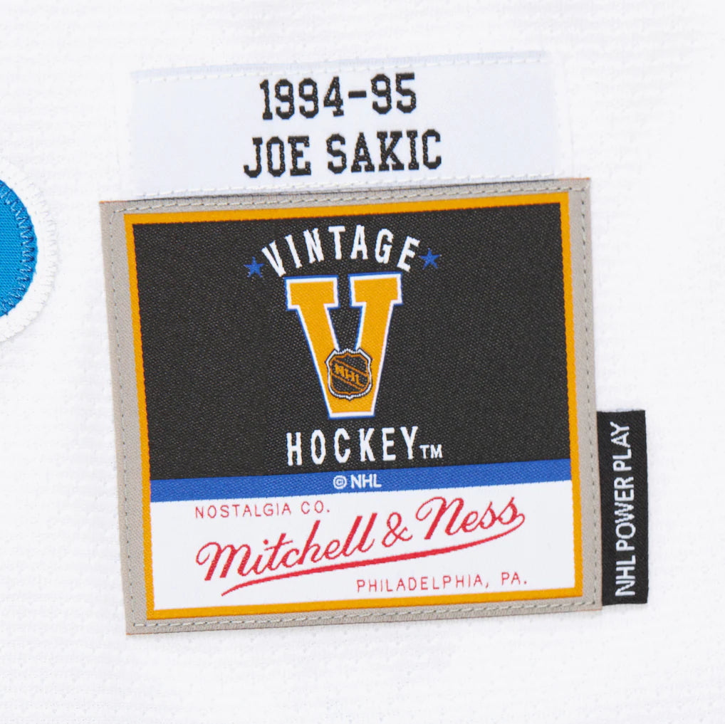 Joe Sakic Quebec Nordiques NHL Mitchell & Ness Men's White 1994-95 Power Play Authentic Jersey