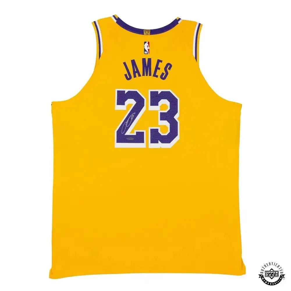 Maillot authentique dédicacé par Nike NBA des Los Angeles Lakers de LeBron James en or