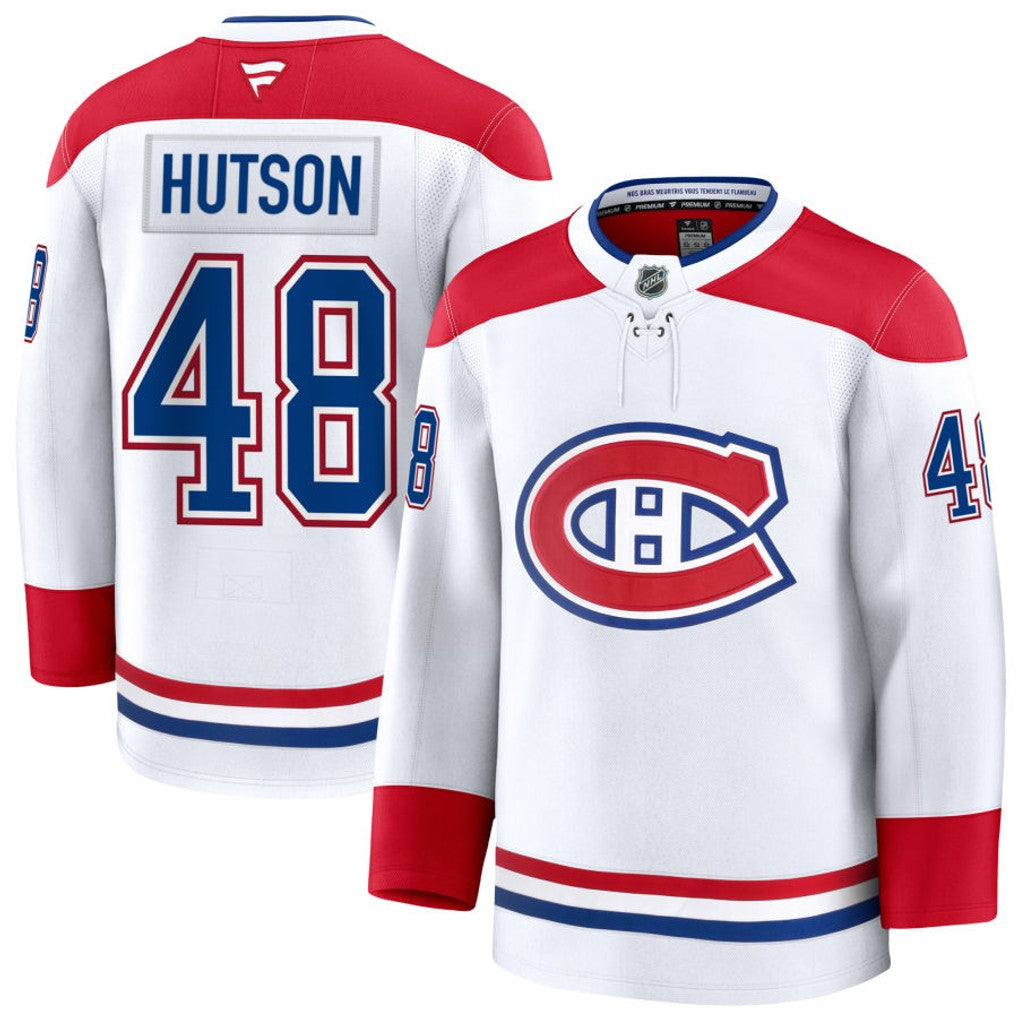 Maillot haut de gamme blanc Pro-Stitched Fanatics Branded Lane Hutson des Canadiens de Montréal pour homme