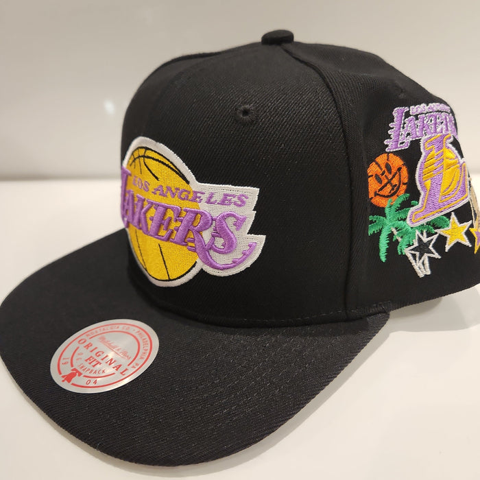 Men's Mitchell & Ness Black Los Angeles Lakers Custom Patch Snapback Hat