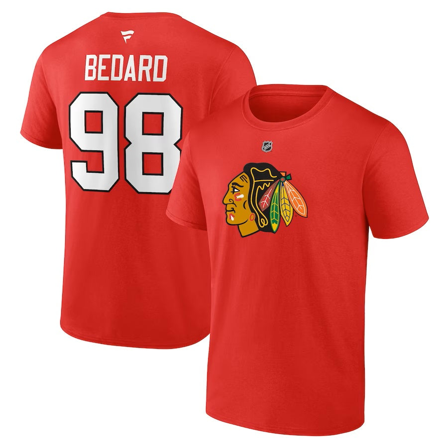 Connor Bedard Chicago Blackhawks NHL Fanatics Branded T-shirt authentique rouge pour hommes