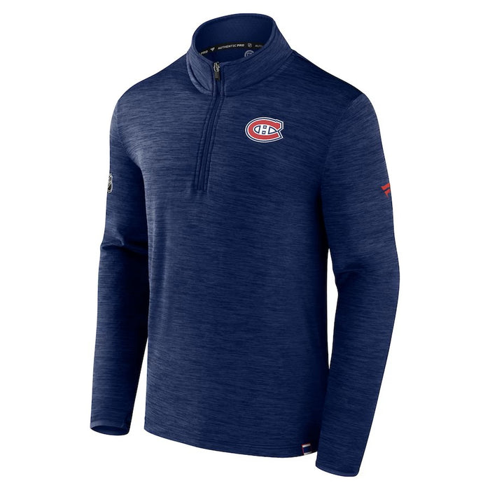 Montreal Canadiens NHL Fanatics Branded Men's  Authentic Pro Navy 1/4 Zip Long-sleeve Shirt
